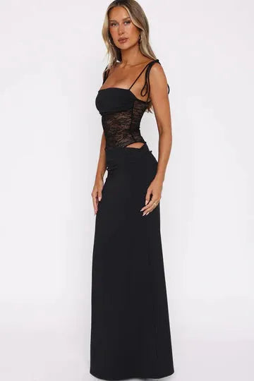 Lidia™ | Vestido largo con corsé de encaje y tirantes finos