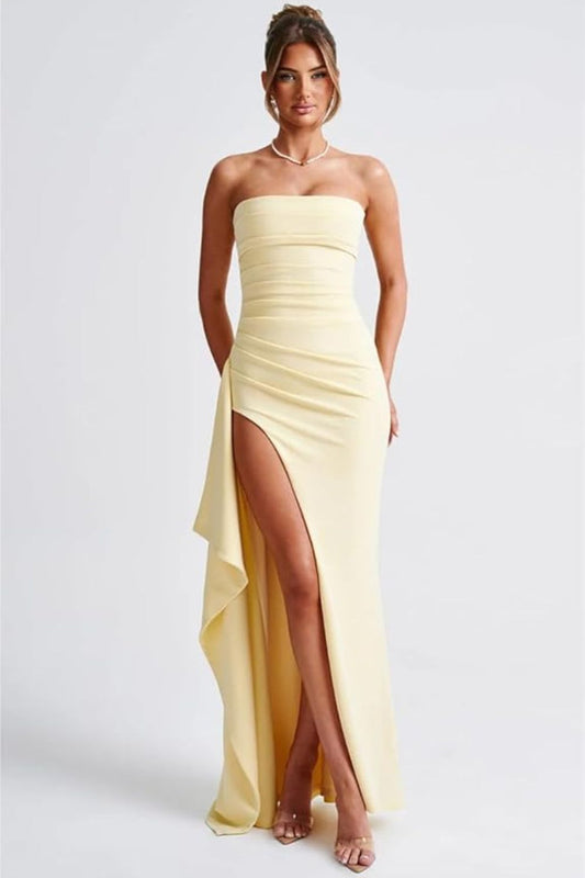 Paloma™ | Vestido largo palabra de honor con abertura lateral