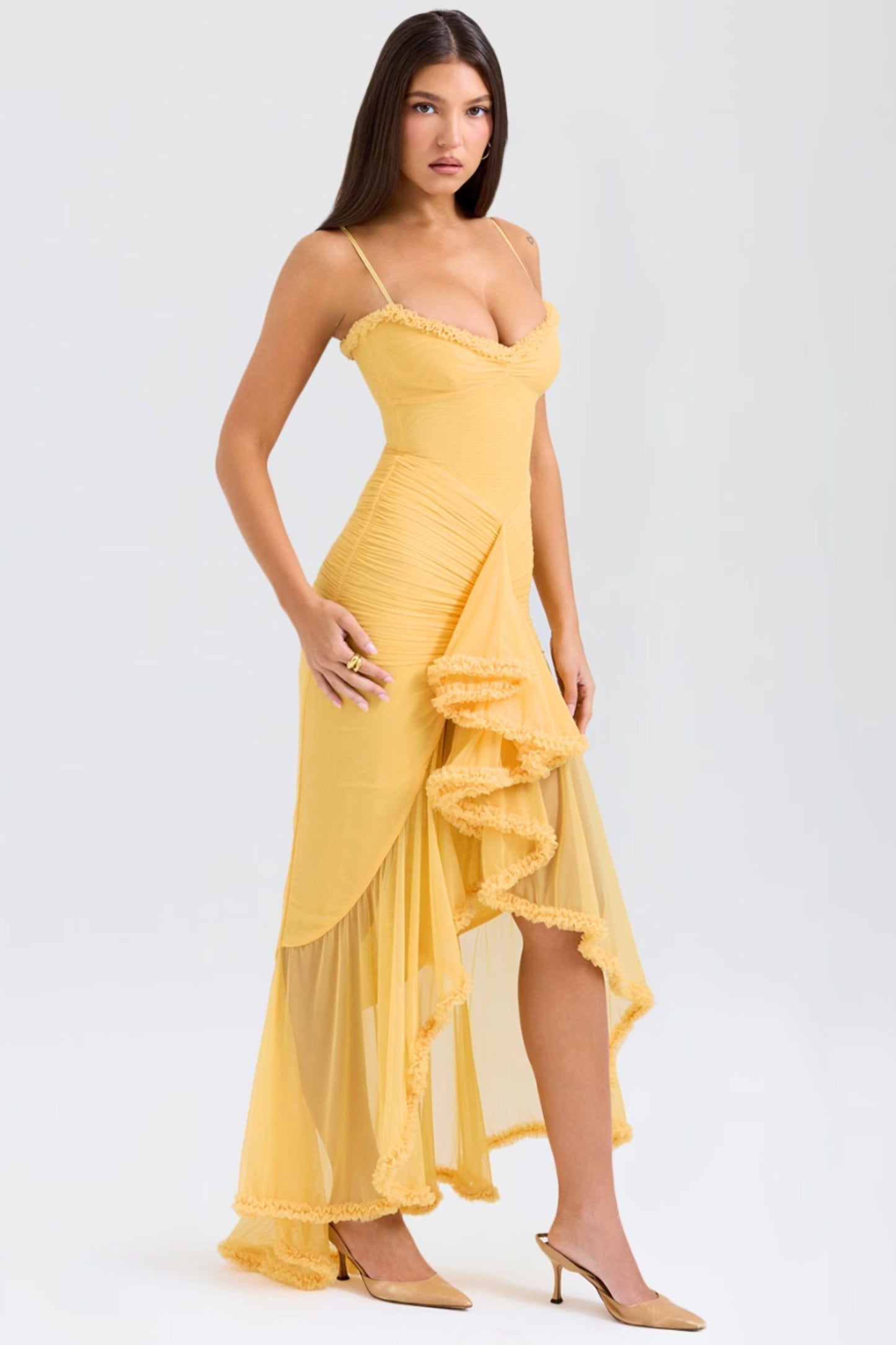 Cristina™ | Vestido largo con volantes y diseño drapeado
