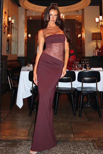 Lidia™ | Vestido largo con corsé de encaje y tirantes finos