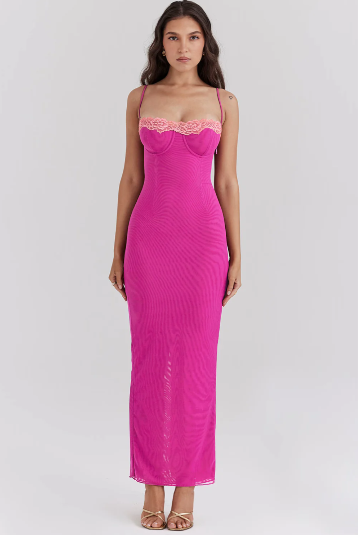 Amalia™ | Vestido largo ajustado con encaje en contraste