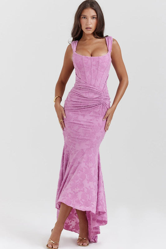 Pilar™ | Vestido largo rosa con cintura escultural