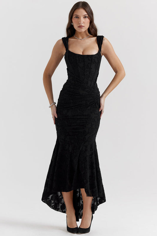 Pilar™ | Vestido largo con negro cintura escultural