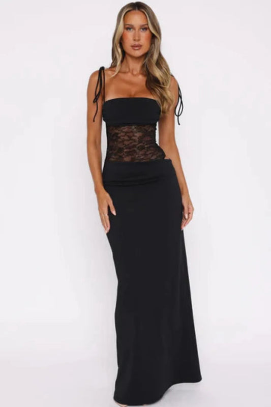 Lidia™ | Vestido largo con corsé de encaje y tirantes finos