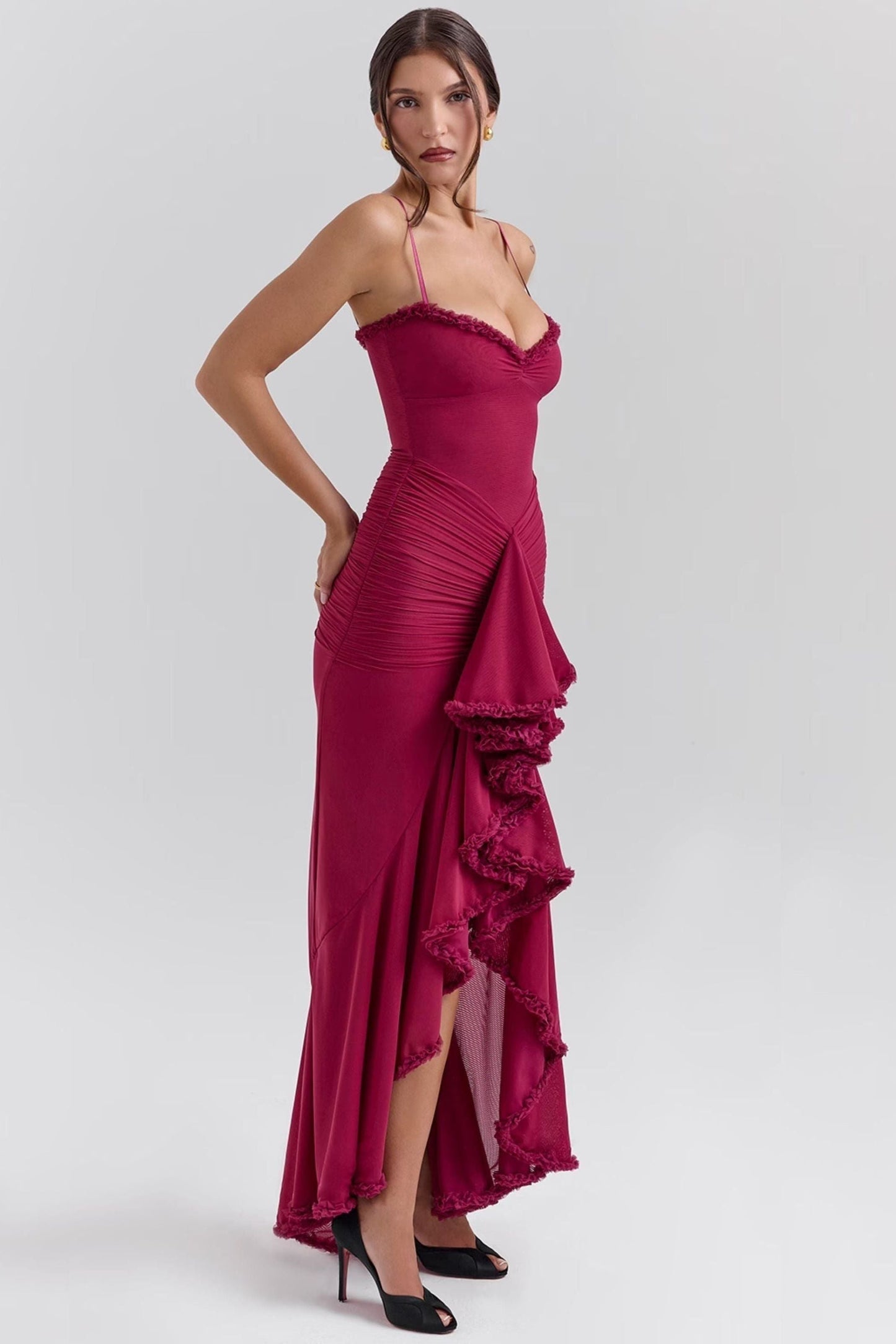 Cristina™ | Vestido largo con volantes y diseño drapeado