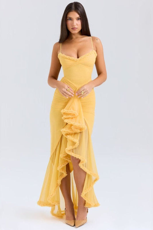 Cristina™ | Vestido largo con volantes y diseño drapeado