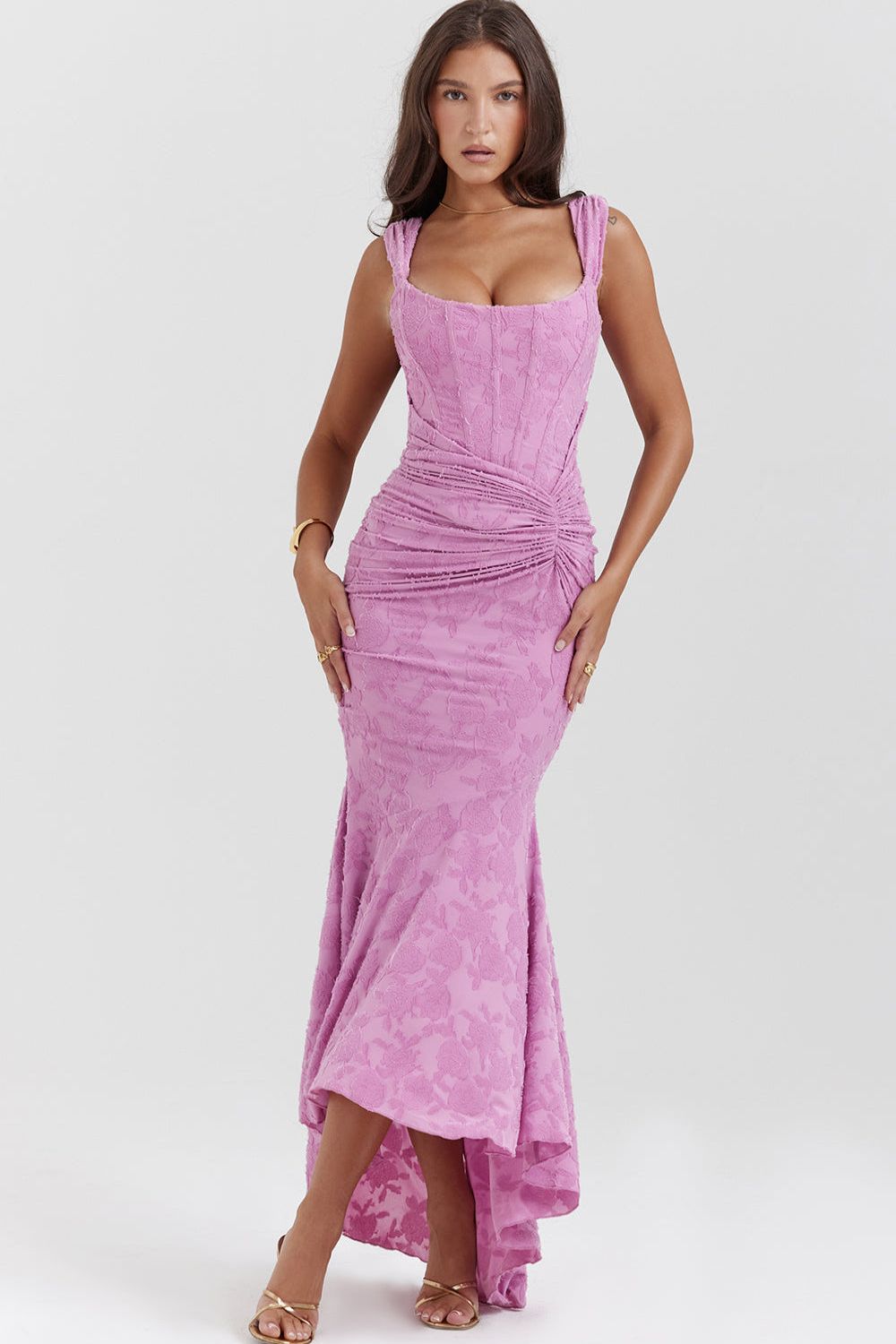 Pilar™ | Vestido largo rosa con cintura escultural