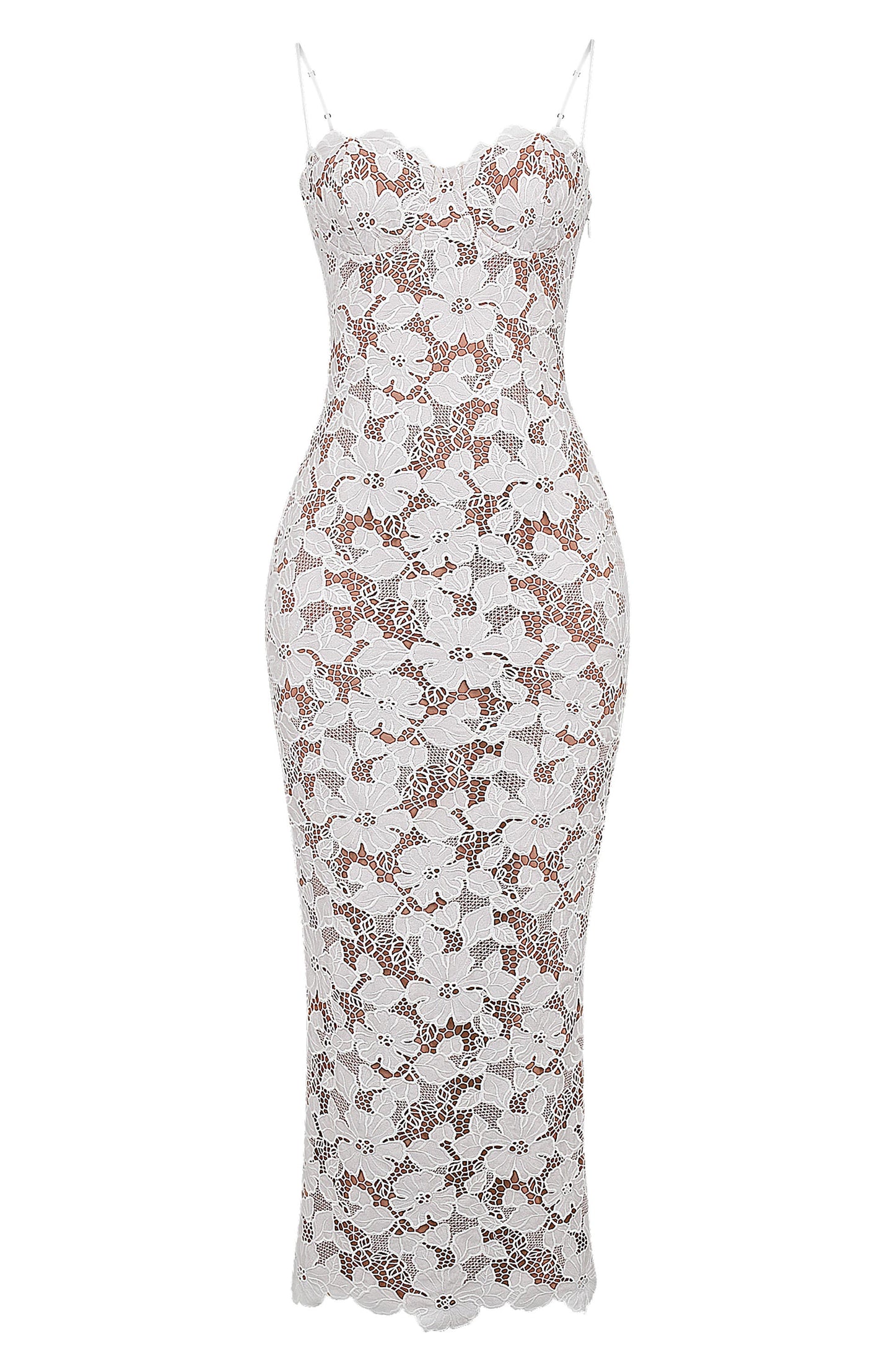 Amaya™ | Vestido largo de encaje blanco con escote corazón