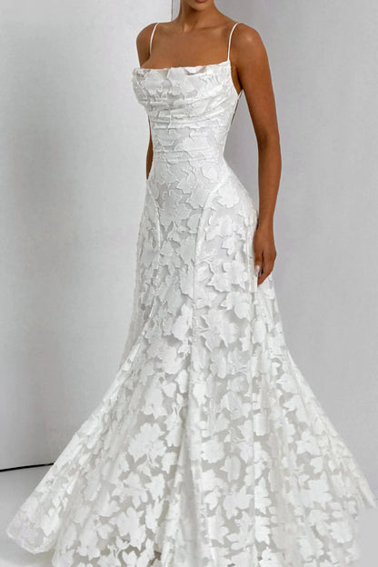 Marina™ | Vestido largo rosa con tirantes finos y textura floral