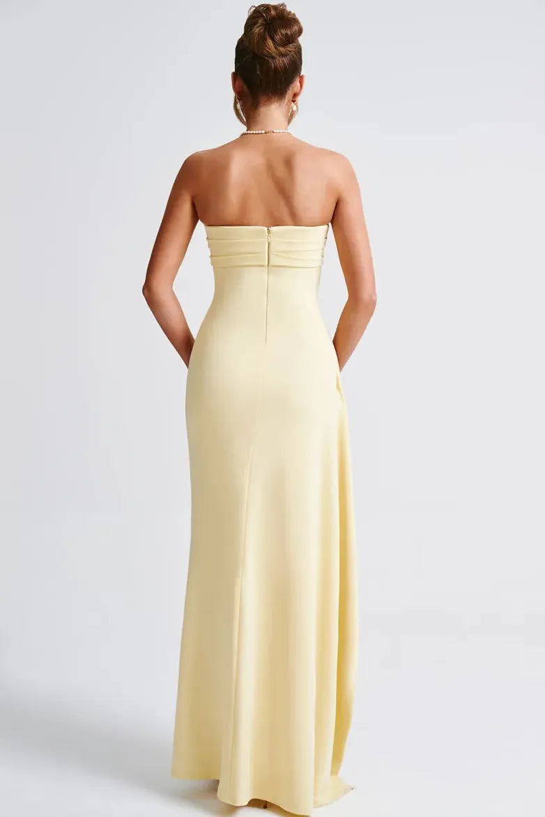 Paloma™ | Vestido largo palabra de honor con abertura lateral