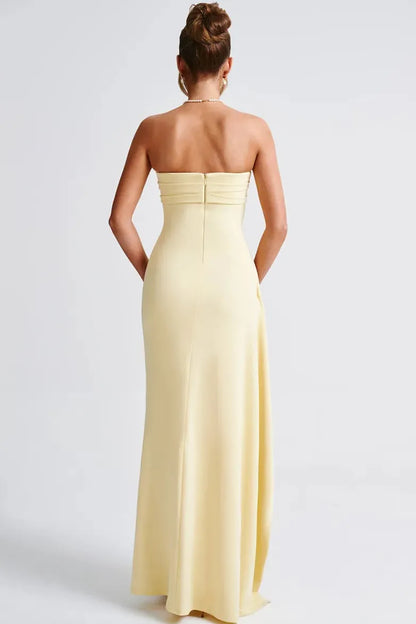 Paloma™ | Vestido largo palabra de honor con abertura lateral