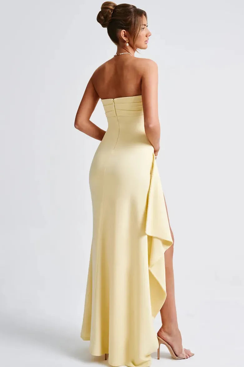 Paloma™ | Vestido largo palabra de honor con abertura lateral
