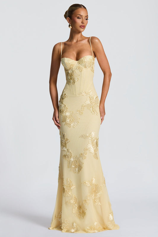Beatriz™ | Vestido largo con tirantes y detalles florales