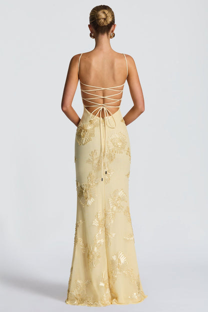 Beatriz™ | Vestido largo con tirantes y detalles florales